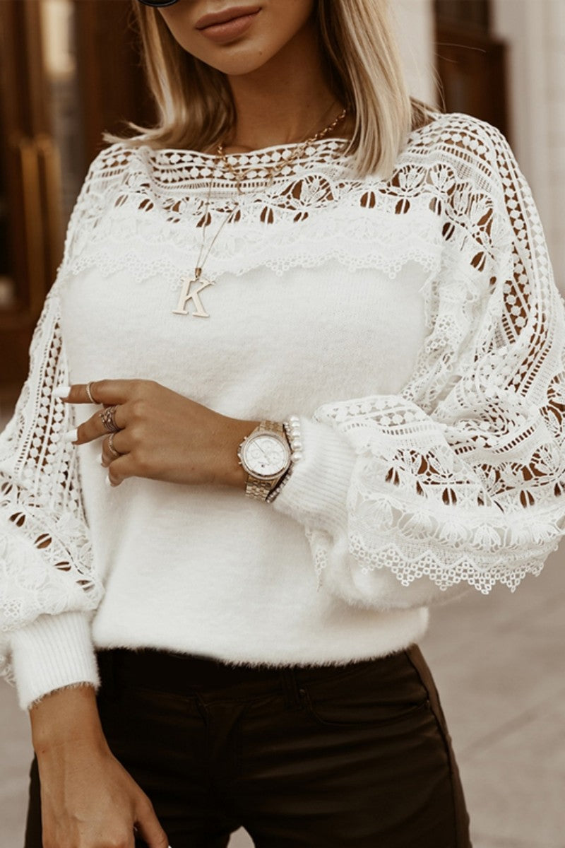 Kaynafashions - Casual Solid Hollowed Out Patchwork See-through O Neck Tops