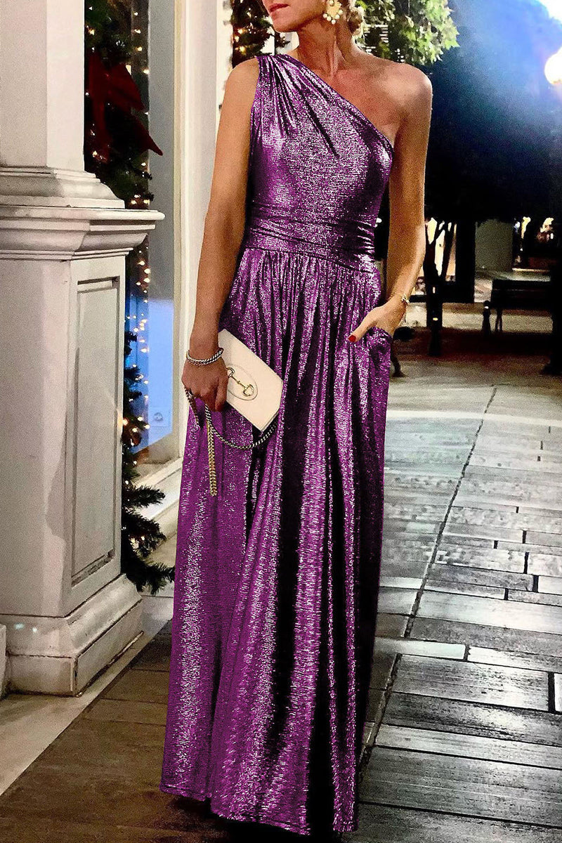 Kaynafashions - Sexy Elegant Solid Bronzing Sequined Oblique Collar Evening Dress Dresses(4 Colors)