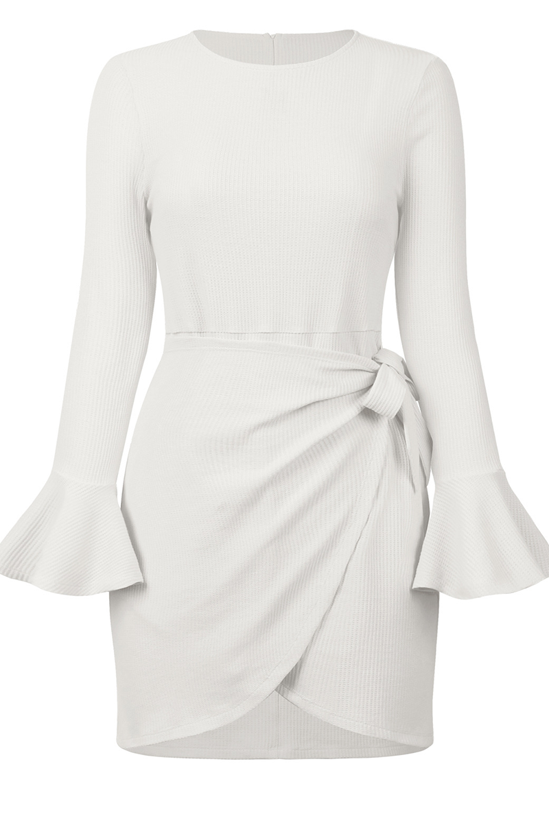 Kaynafashions - Casual Solid Flounce O Neck Irregular Dress Dresses(4 colors)