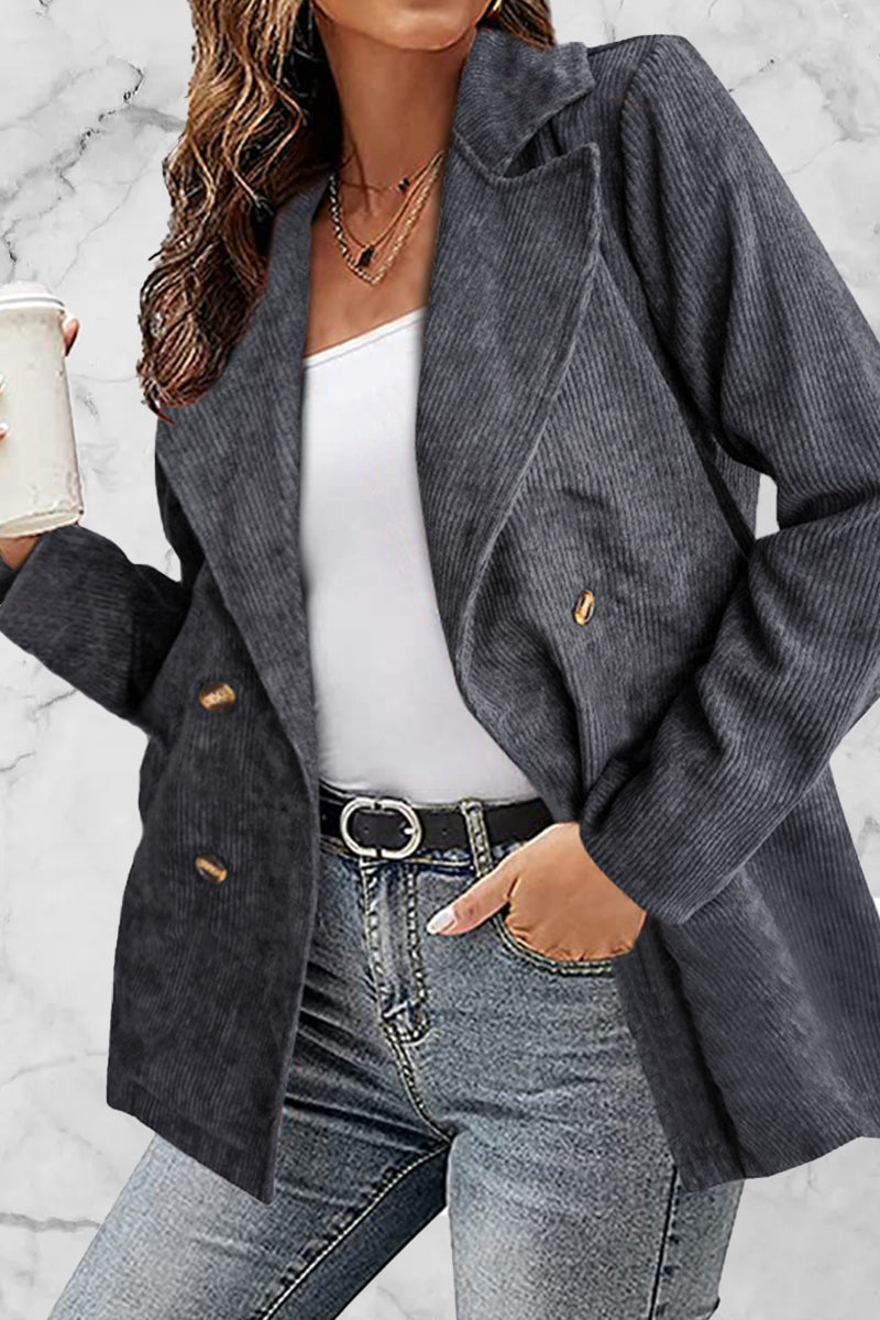 Kaynafashions - Solid Patchwork Turndown Collar Outerwear(10 Colors)