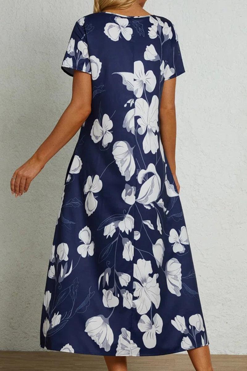 Kaynafashions - Casual College Print Pocket O Neck A Line Short Sleeve Dress