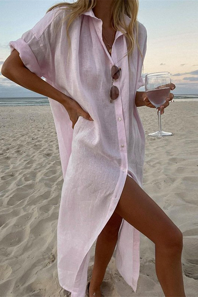 Kaynafashions - Fashion Casual Solid Patchwork Turndown Collar Shirt Dress Dresses