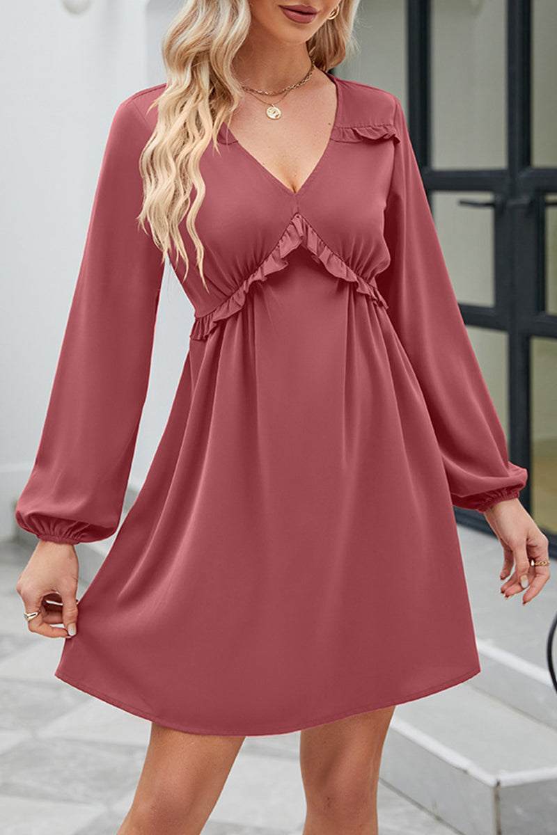 Kaynafashions - Sweet Elegant Solid Patchwork V Neck A Line Dresses