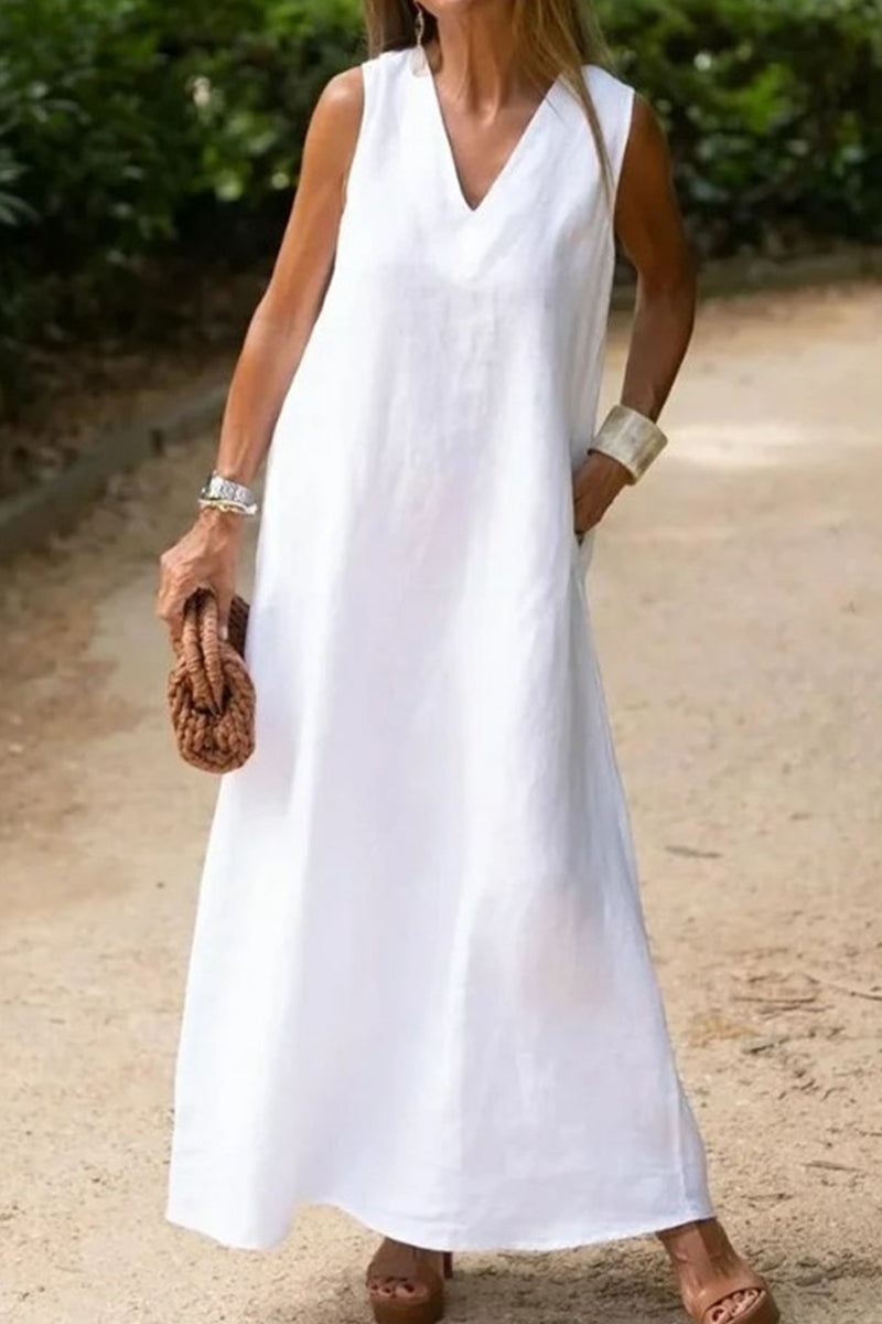 Kaynafashions - Casual Simplicity Solid Pocket V Neck Vest Dress Dresses