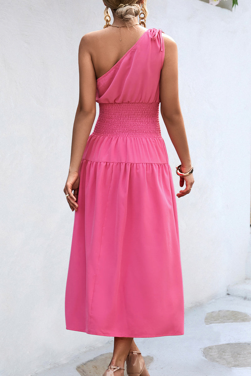 Kaynafashions - Casual Simplicity Solid Frenulum Oblique Collar Waist Skirt Dresses