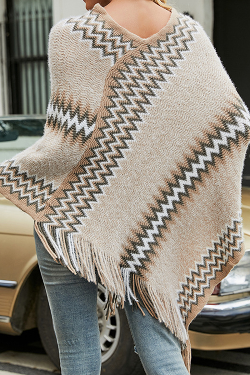 Kaynafashions - Casual Print Tassel O Neck Outerwear