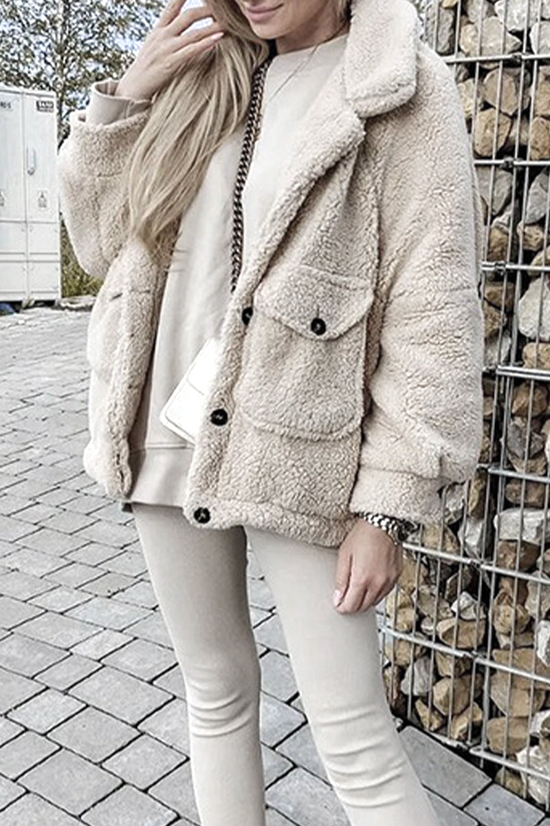 Kaynafashions - Casual Solid Pocket Turndown Collar Outerwear