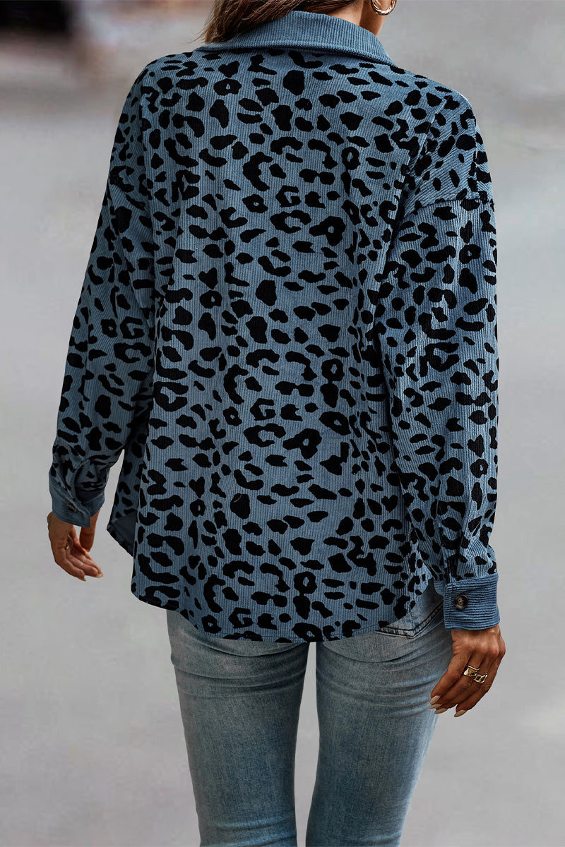 Kaynafashions - Casual Sweet Leopard Pocket Turndown Collar Tops