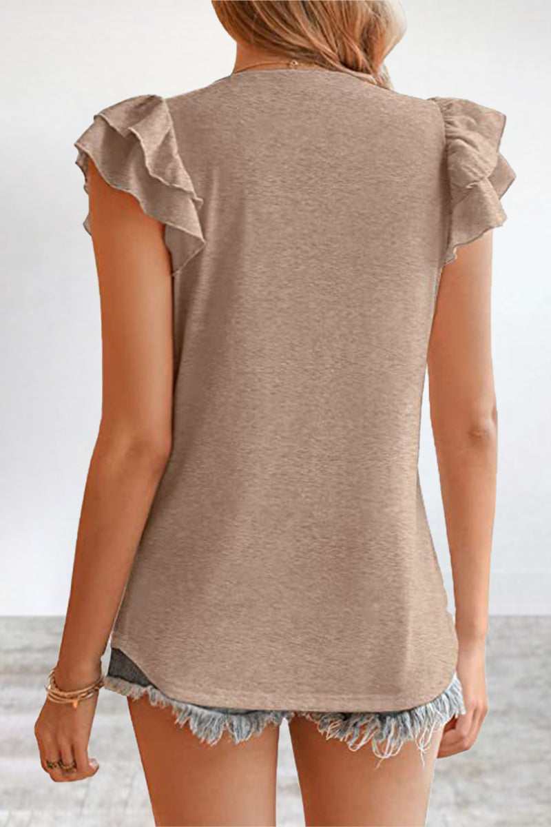 Kaynafashions - Casual Simplicity Solid Flounce V Neck T-Shirts(5 Colors)