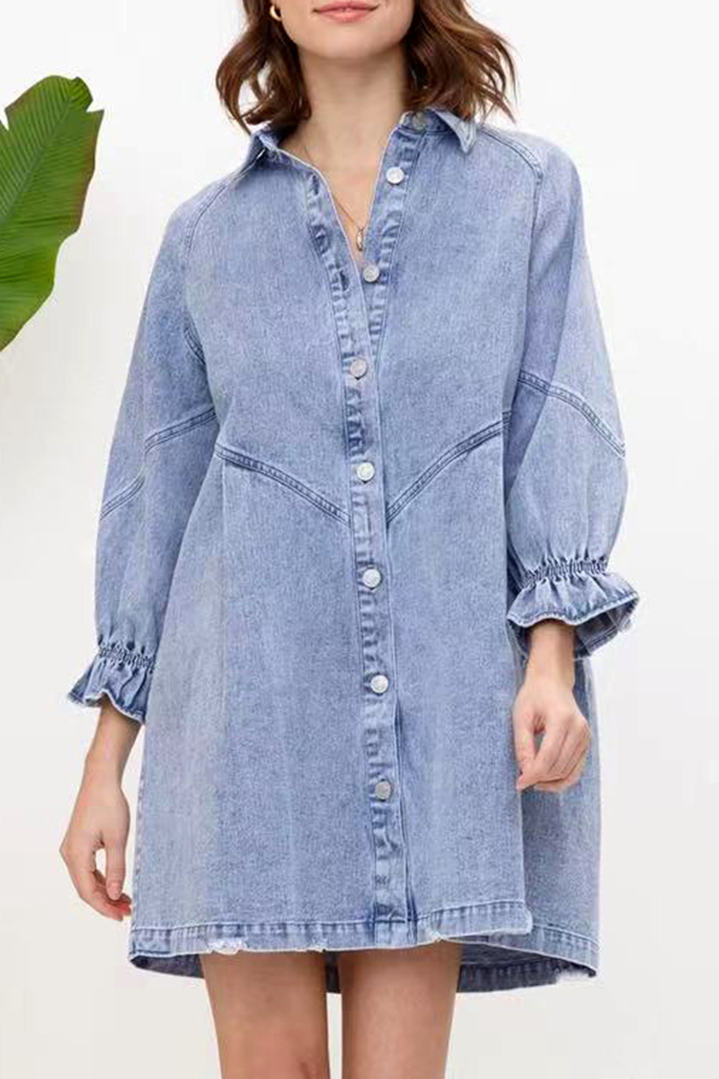 Kaynafashions - Casual Solid Patchwork Turndown Collar Shirt Dress Dresses