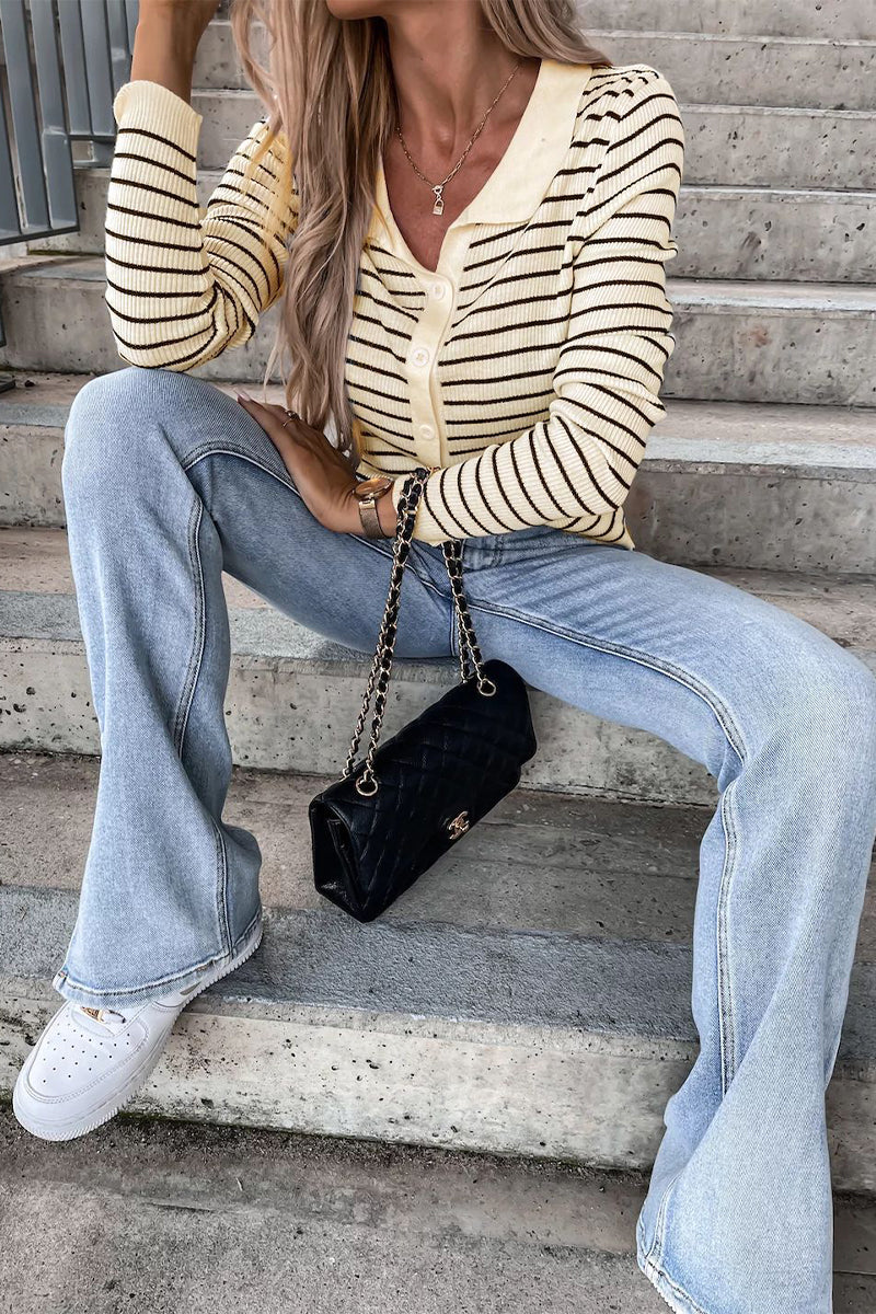 Kaynafashions - Work Striped Patchwork POLO collar Tops(4 Colors)