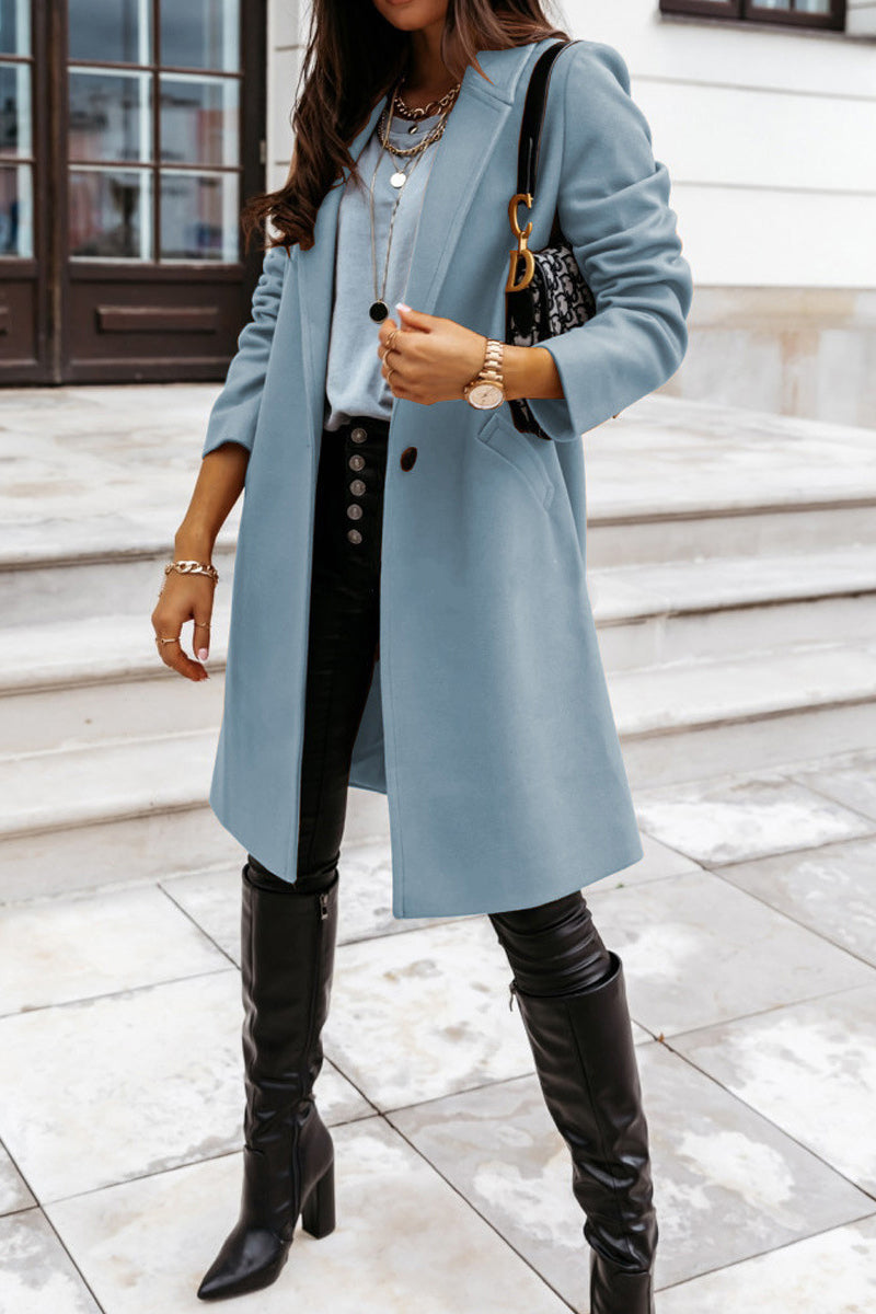 Kaynafashions - Fashion Solid Buttons Turndown Collar Outerwear(8 colors)