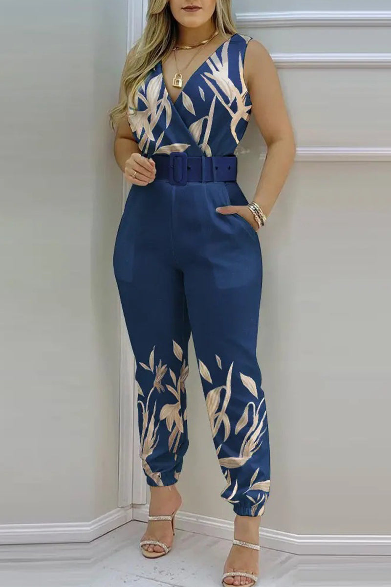 Kaynafashions - Sexy Casual Solid Backless With Belt V Neck Regular Jumpsuits