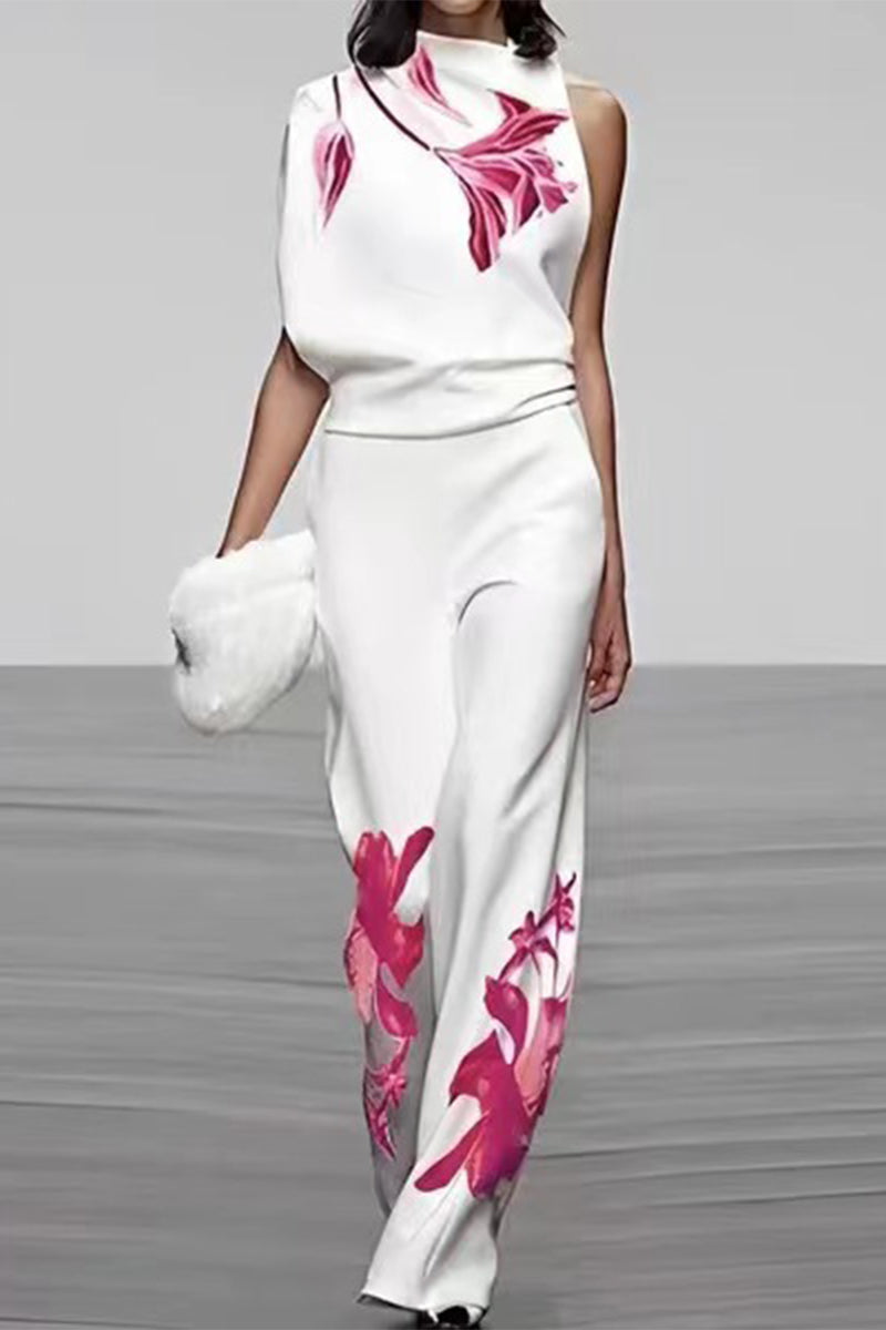 Kaynafashions - Elegant Print Turtleneck Sleeveless Two Pieces