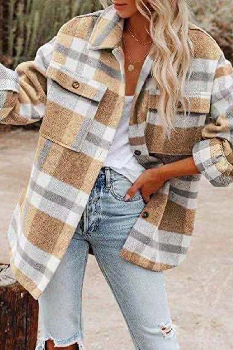 Kaynafashions - Fashion Casual Plaid Turndown Collar Outerwear(3 Colors)