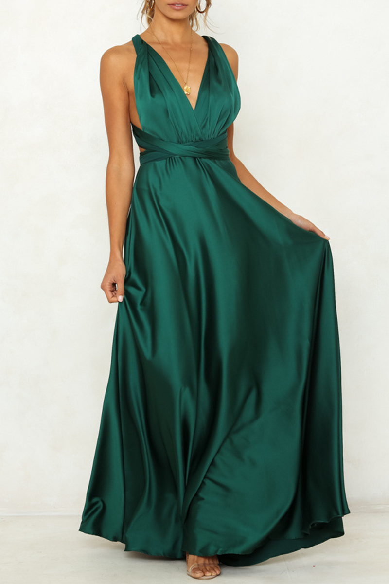 Kaynafashions - Celebrities Elegant Solid Backless Strap Design V Neck Evening Dress Dresses