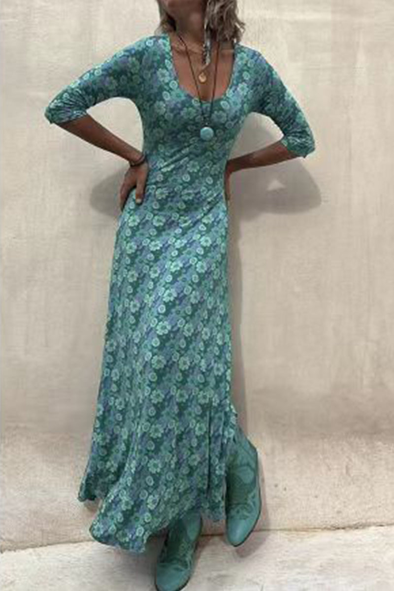 Kaynafashions - Elegant College Print Floral Patchwork O Neck A Line Dresses