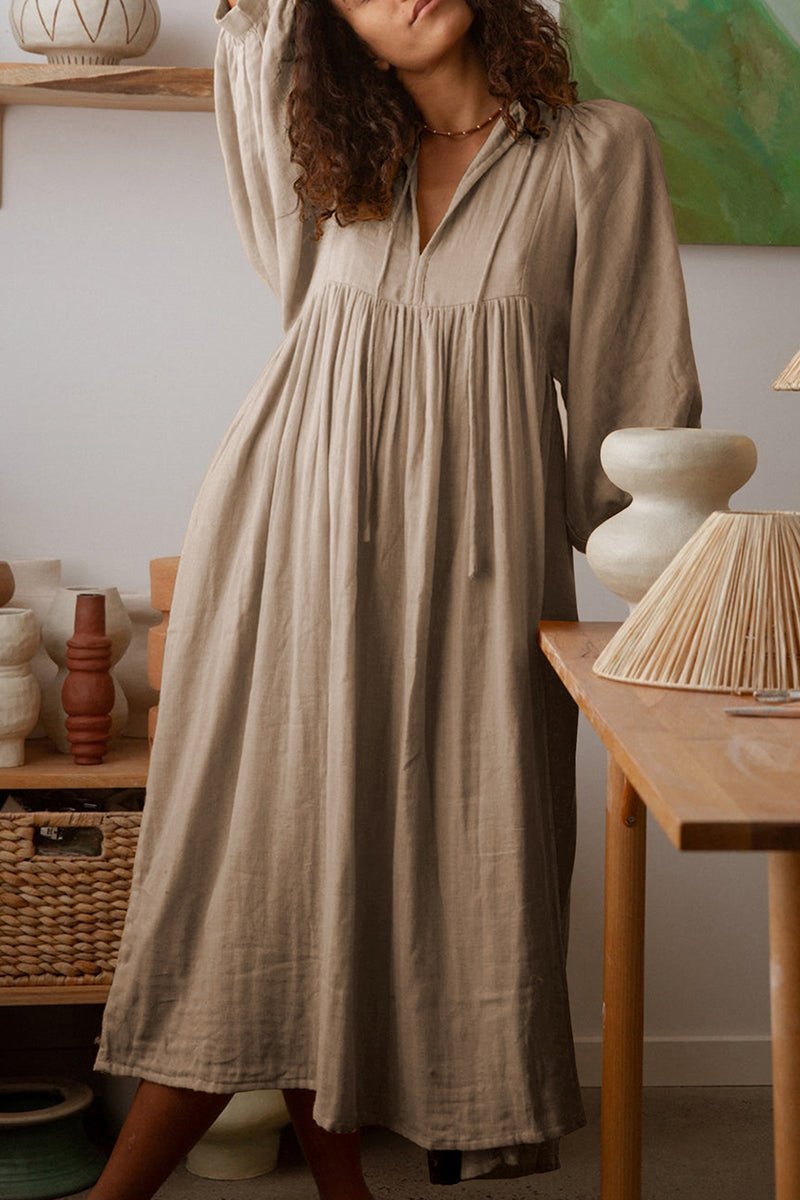 Kaynafashions - Casual Daily Solid Fold O Neck Pleated Dresses(4 Colors)