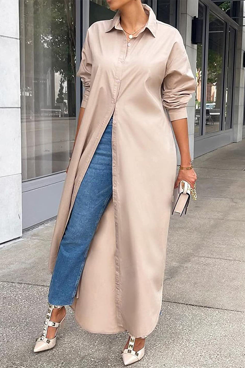 Kaynafashions - Casual Buttons Long Sleeve Shirt Dress Dresses(5 Colors)