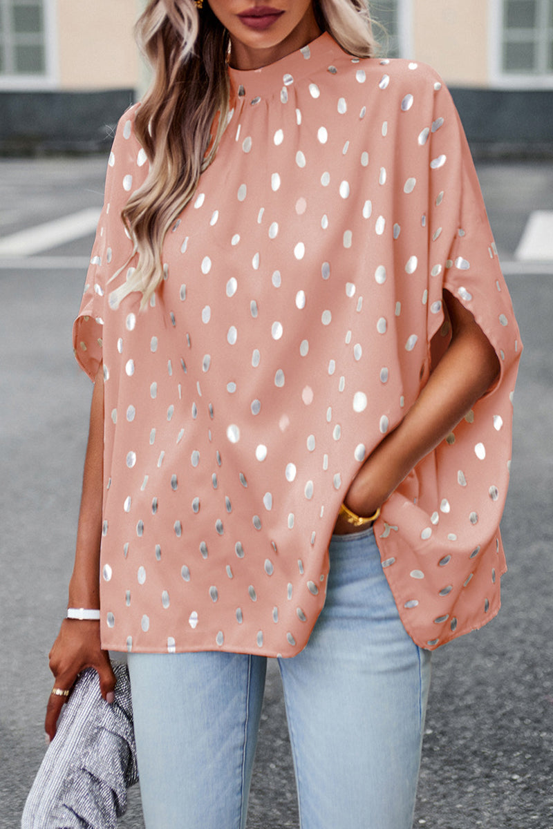 Kaynafashions - British Style Elegant Polka Dot Bandage Mandarin Collar Tops