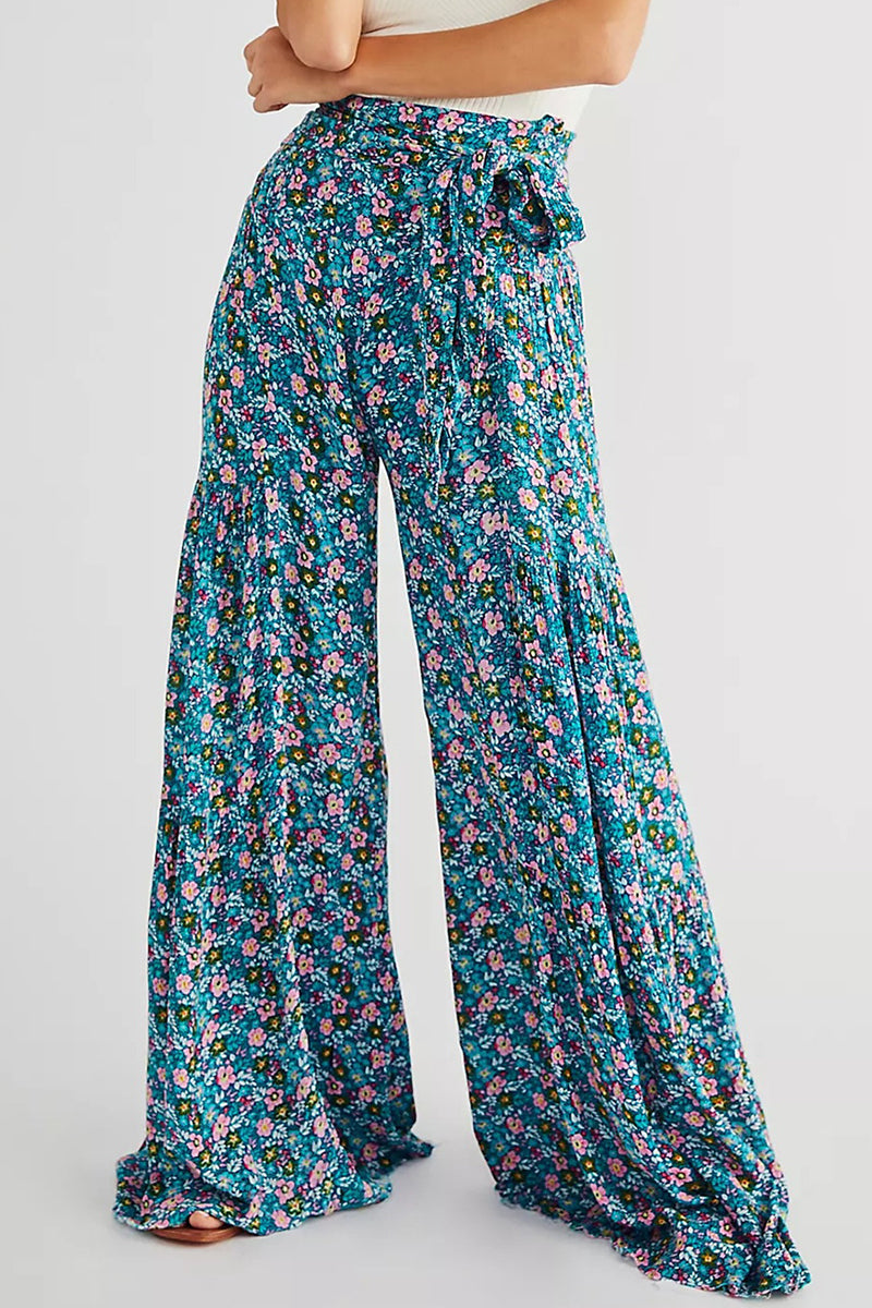 Kaynafashions - Casual Street Print Fold Loose High Waist Wide Leg Bottoms(21 Colors)