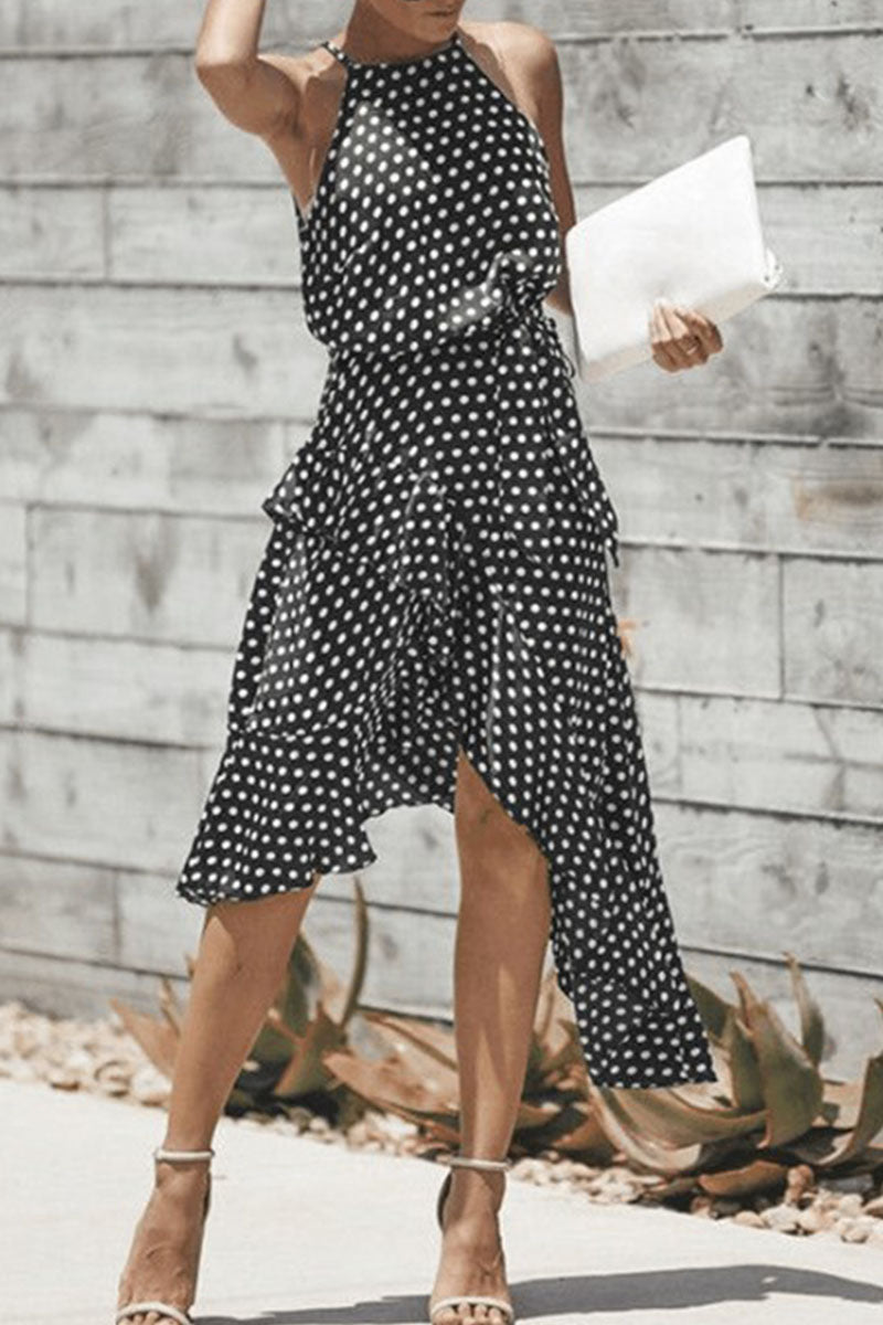 Kaynafashions - Fashion Street Dot Patchwork O Neck Irregular Dresses(3 Colors)
