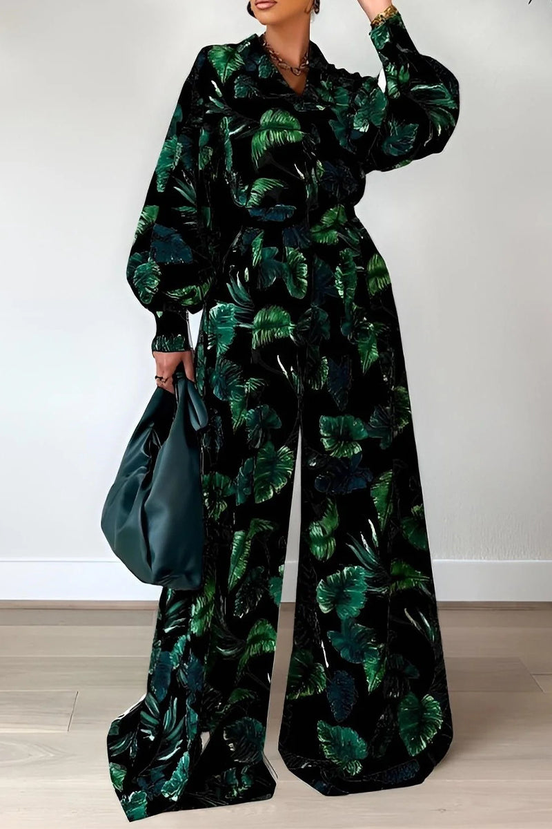 Kaynafashions - Casual Floral Patchwork Turndown Collar Long Sleeve Two Pieces(7 Colors)