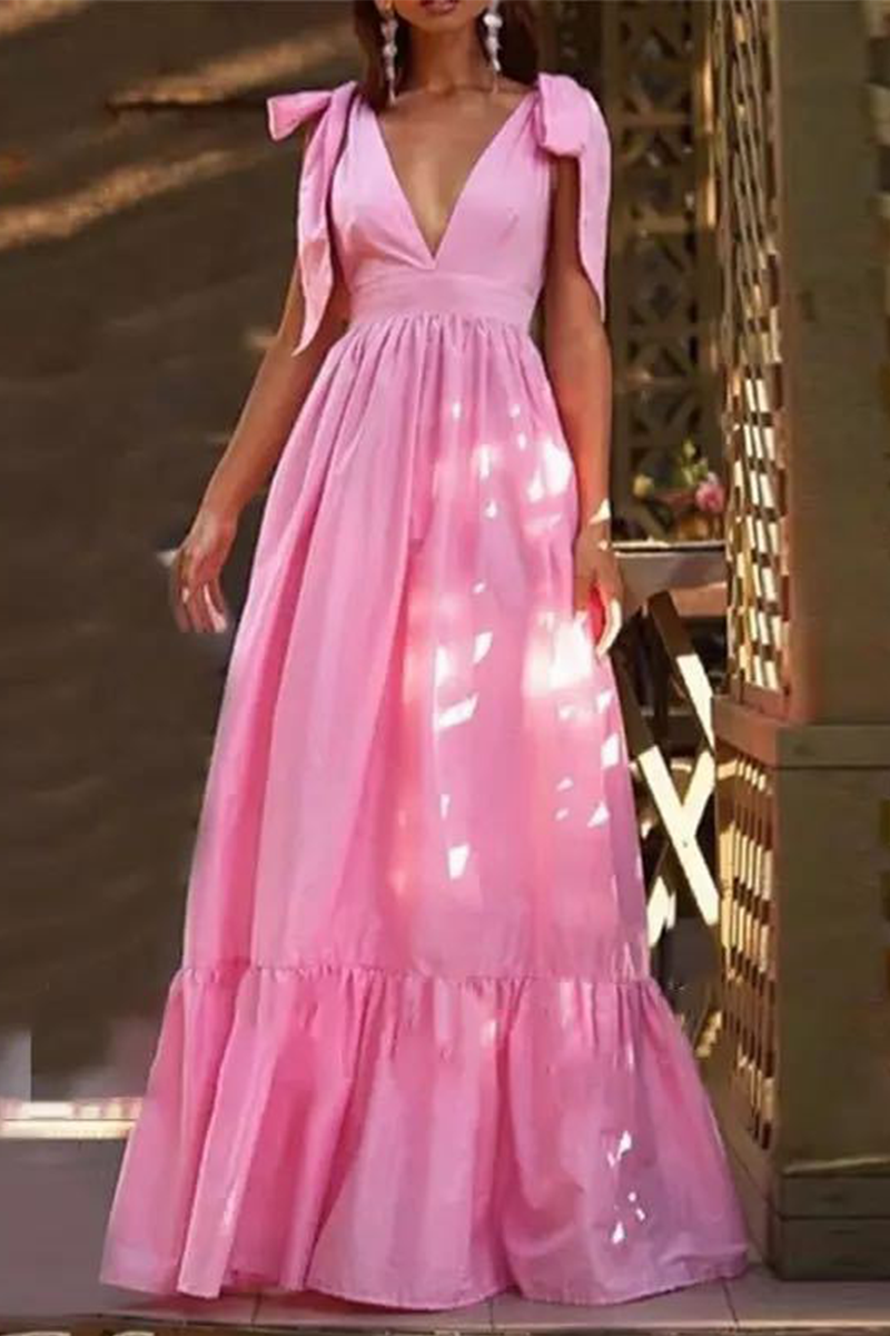 Kaynafashions - Casual Solid Bandage V Neck Cake Skirt Dresses(3 colors)