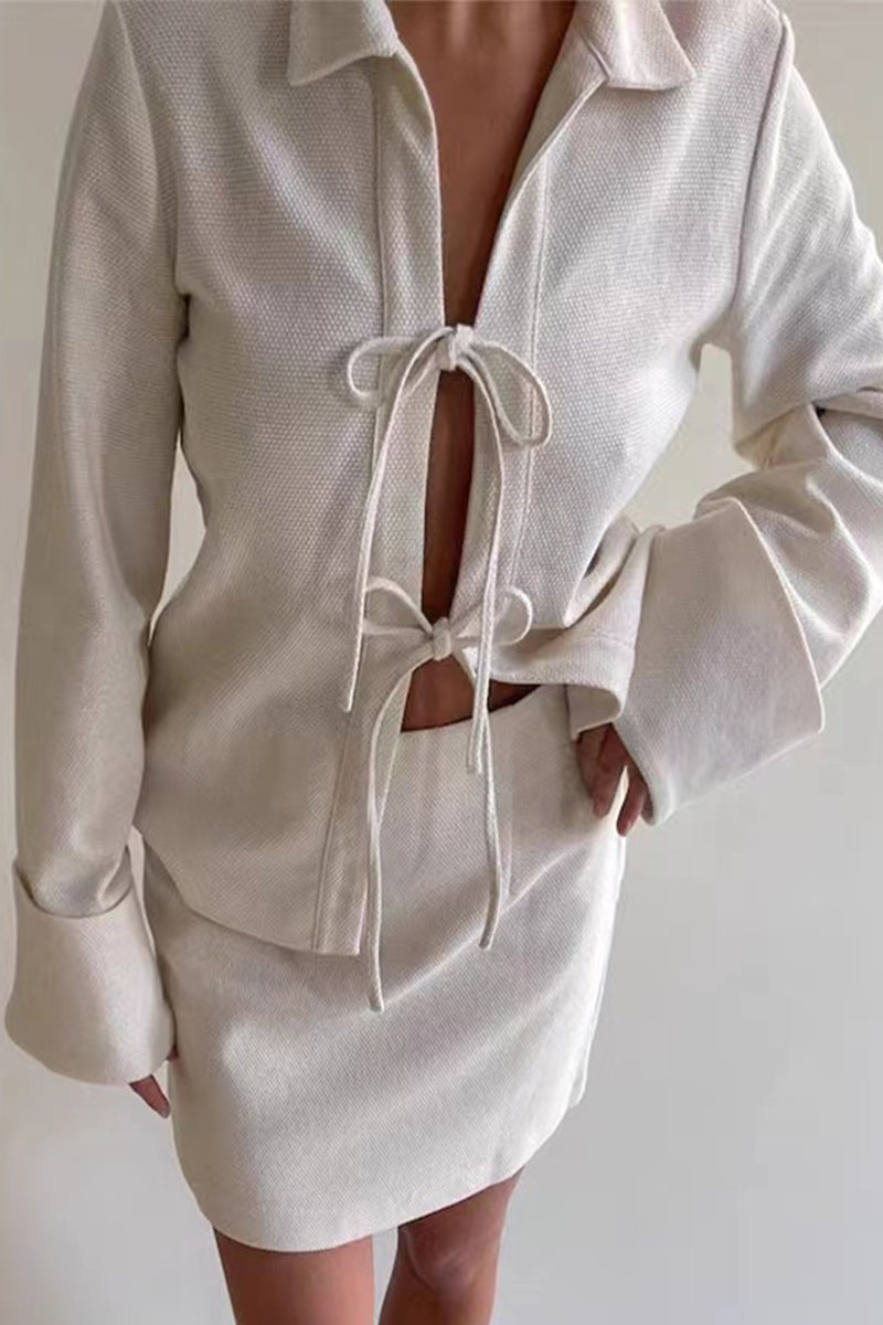 Kaynafashions - Sexy Simplicity Solid Frenulum Shirt Collar Outerwear