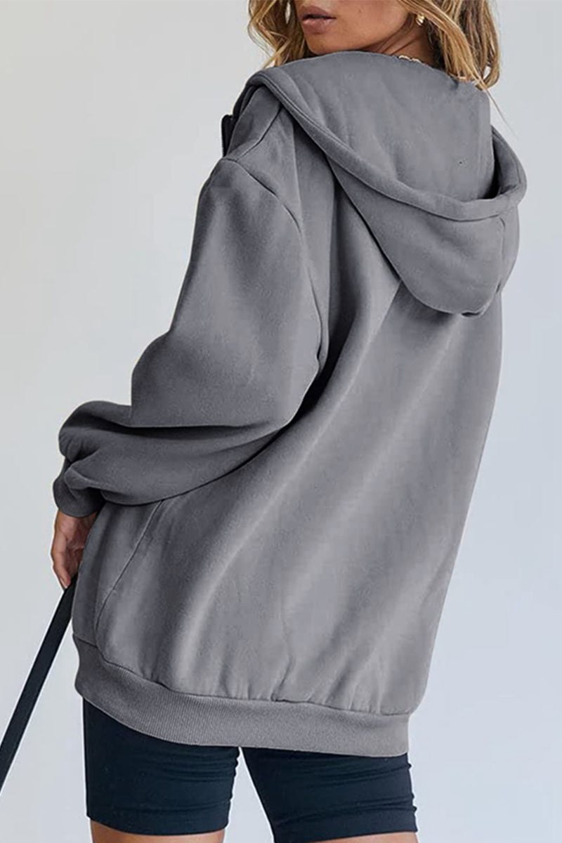 Kaynafashions - Casual Sportswear Solid Pocket Hooded Collar Outerwear