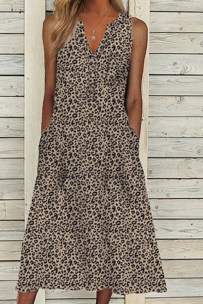 Kaynafashions - Casual Print Patchwork V Neck Straight Dresses(9 Colors)