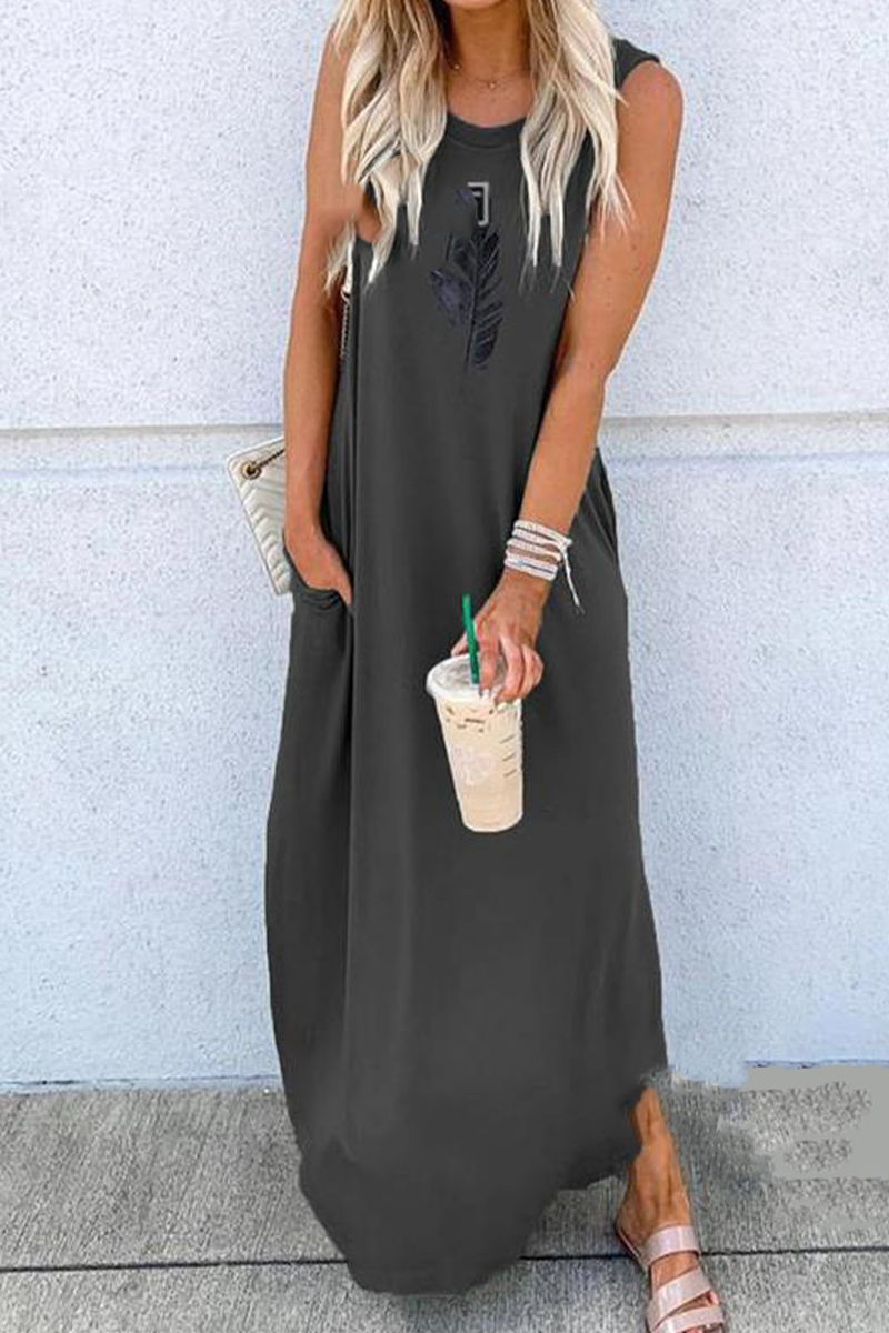 Kaynafashions - Casual Print Split Joint O Neck Straight Dresses(9 colors)