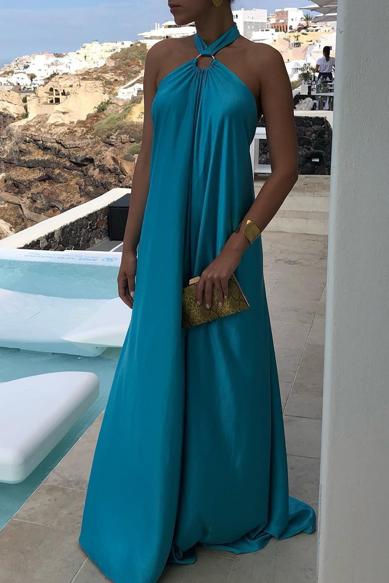 Kaynafashions - Sexy Vacation Solid Patchwork Solid Color Halter Sleeveless Dress Dresses(3 Colors)