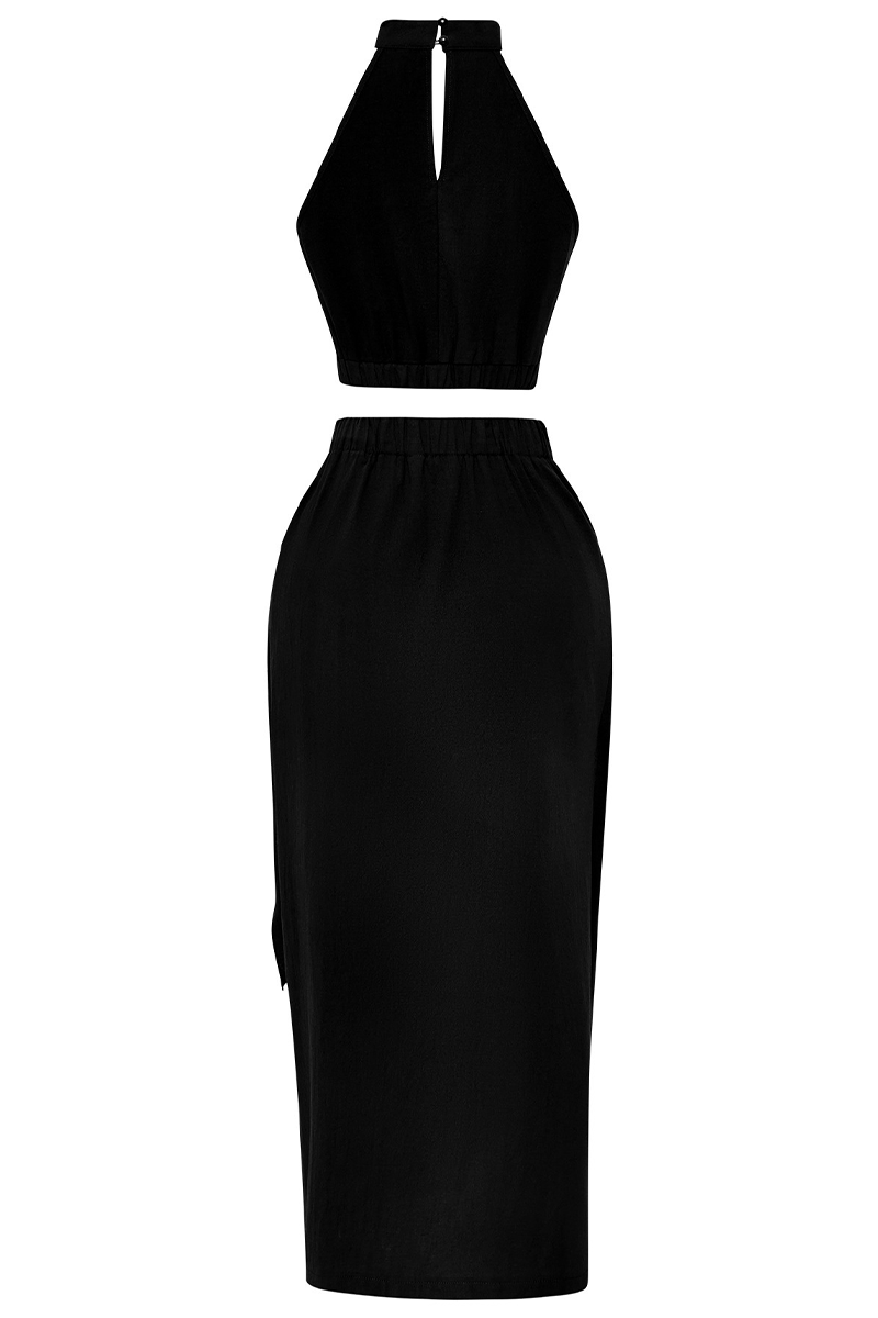 Kaynafashions - Sweet Vacation Solid Asymmetrical Halter Sleeveless Two Pieces(3 Colors)