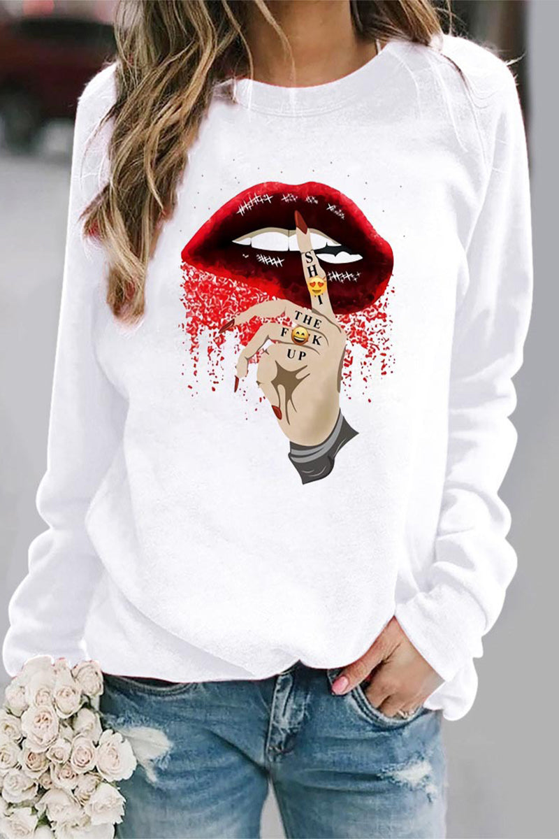 Kaynafashions - Casual Lips Printed O Neck Tops