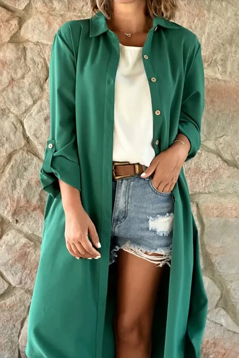 Kaynafashions - Casual Solid Buttons Turndown Collar Tops