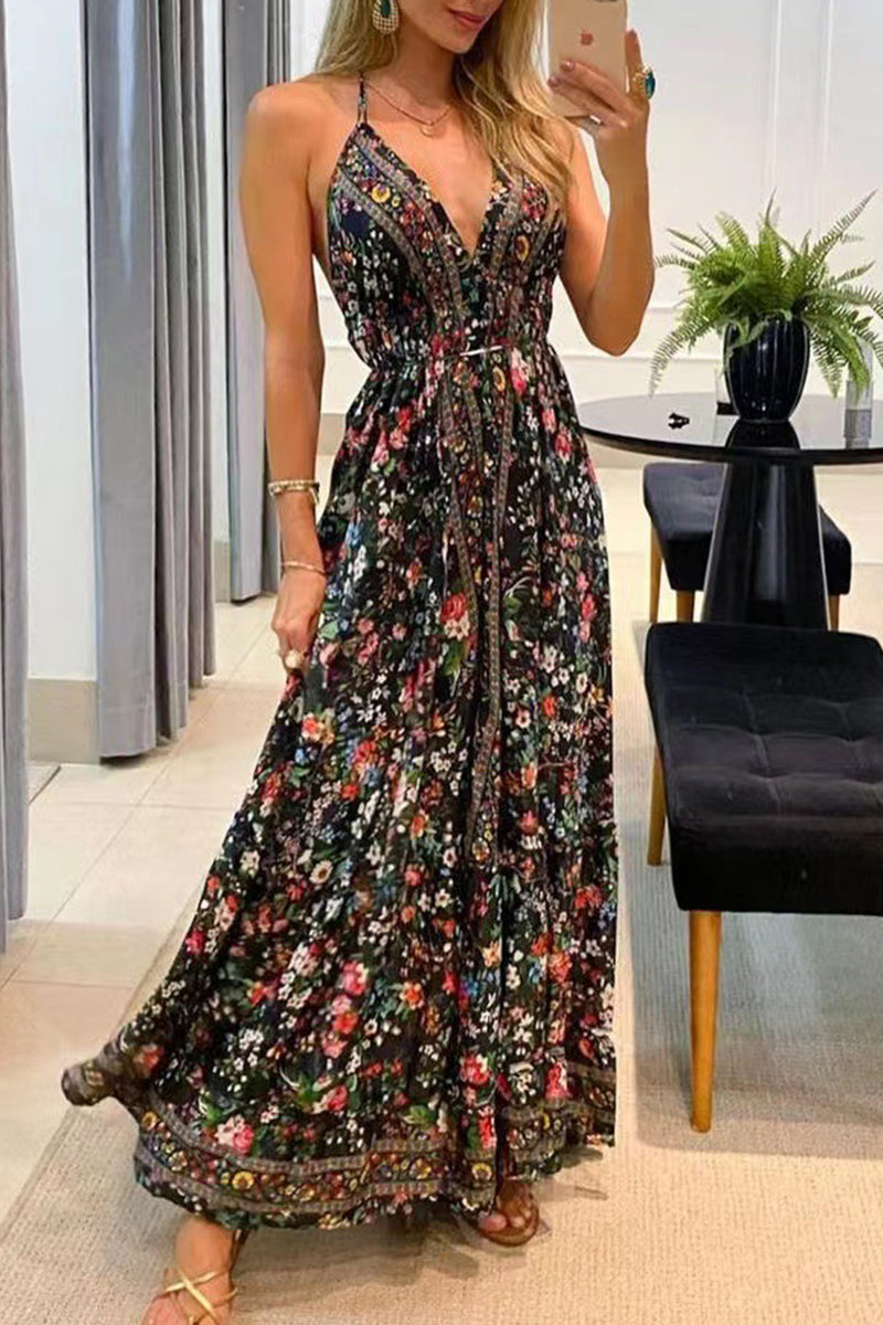 Kaynafashions - Bohemian College National Totem Patchwork V Neck Printed Dress Dresses(7 Colors)