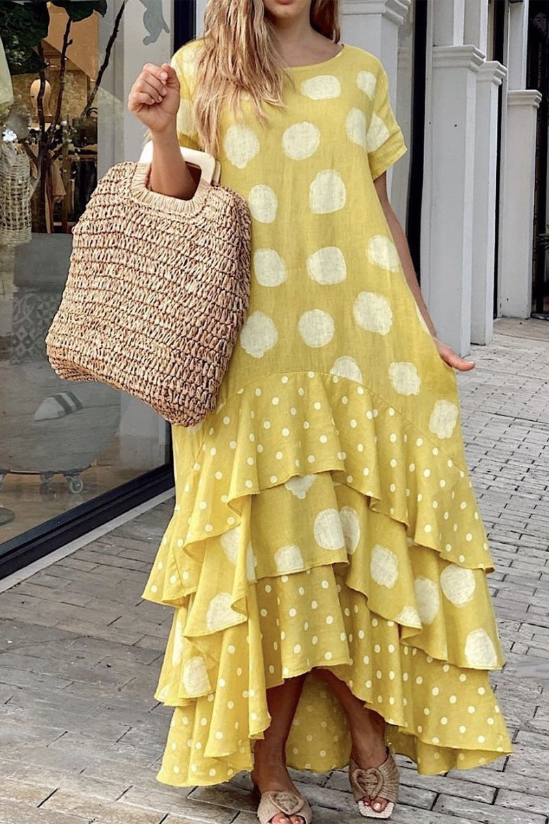 Kaynafashions - Casual Dot Patchwork Printed Dress Dresses(10 Colors)