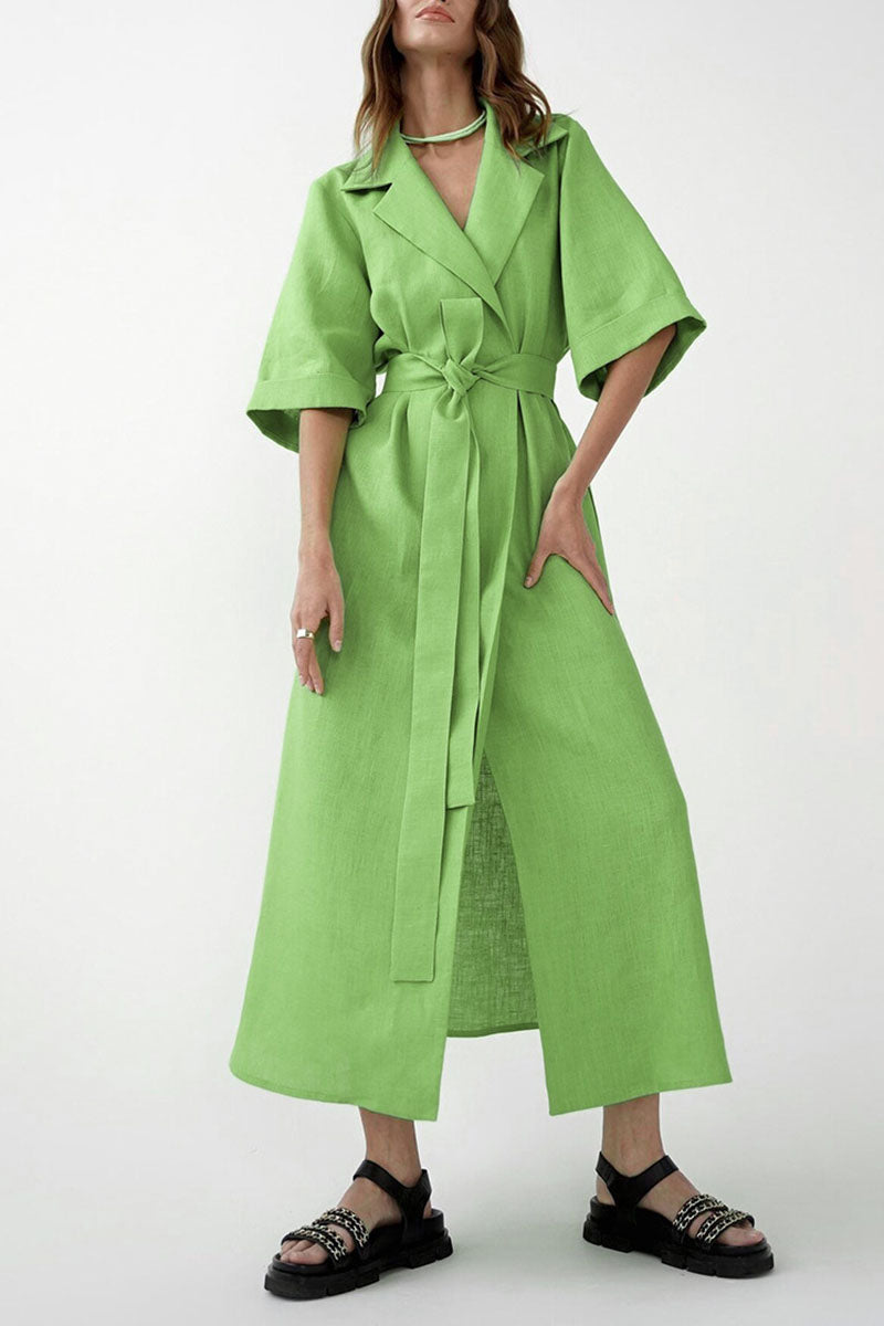 Kaynafashions - Casual Solid Bandage Patchwork Turn-back Collar Straight Dresses