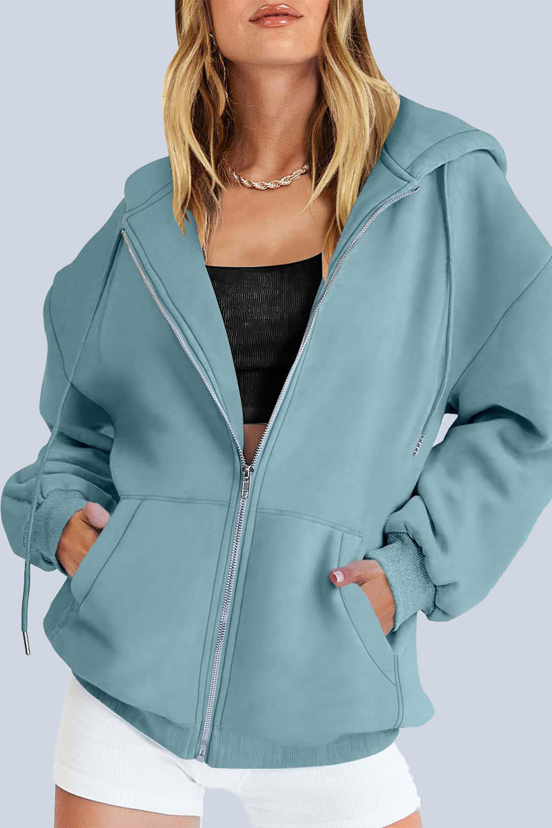 Kaynafashions - Casual Sportswear Solid Pocket Hooded Collar Outerwear