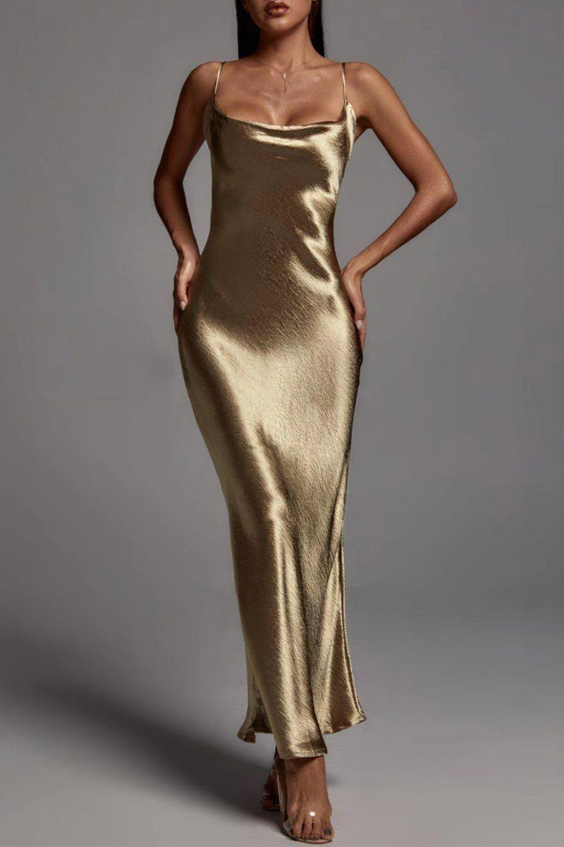 Kaynafashions - Elegant Solid Backless Sling Dress Dresses