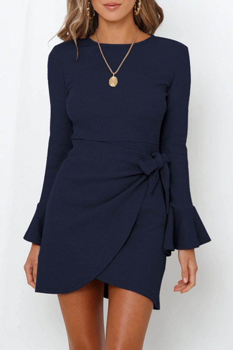 Kaynafashions - Casual Solid Flounce O Neck Irregular Dress Dresses(4 colors)