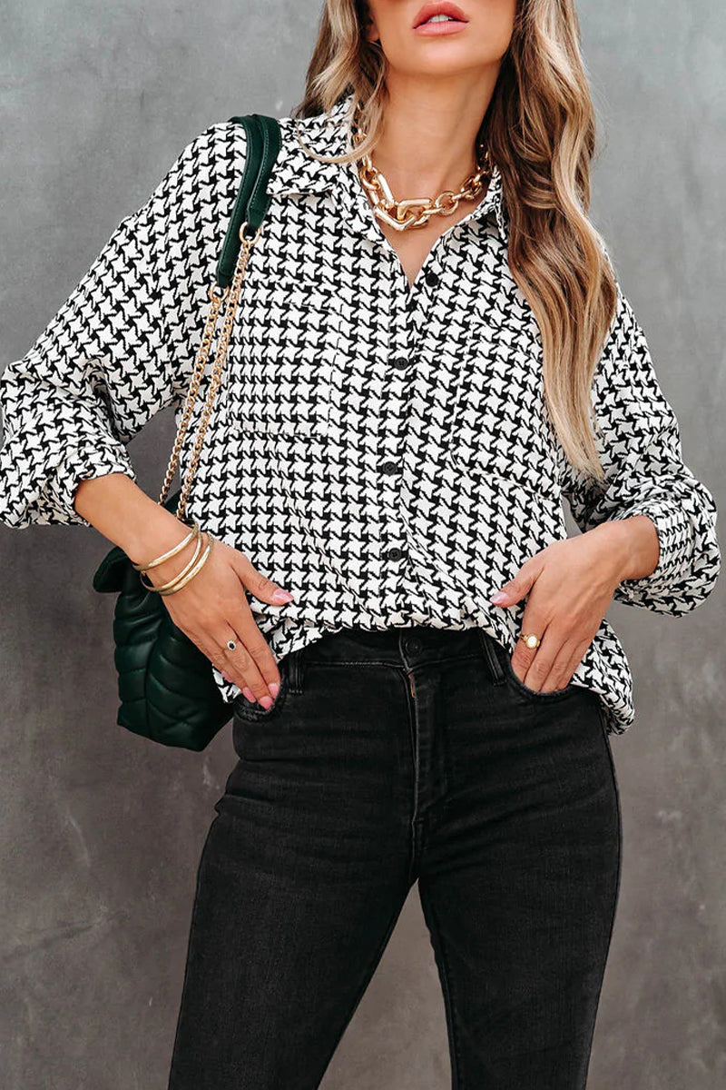 Kaynafashions - Street Plaid Patchwork Shirt Collar Blouses