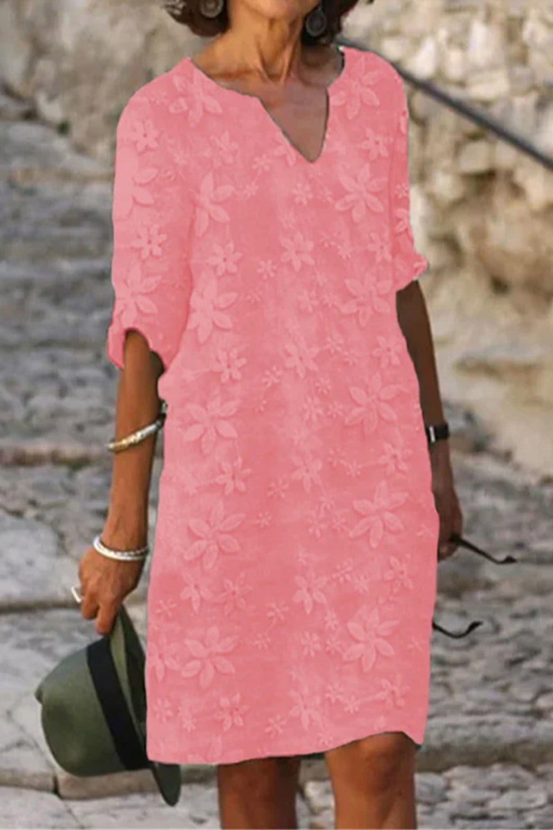 Kaynafashions - Casual Simplicity Solid Patchwork V Neck Short Sleeve Dress Dresses(5 Colors)