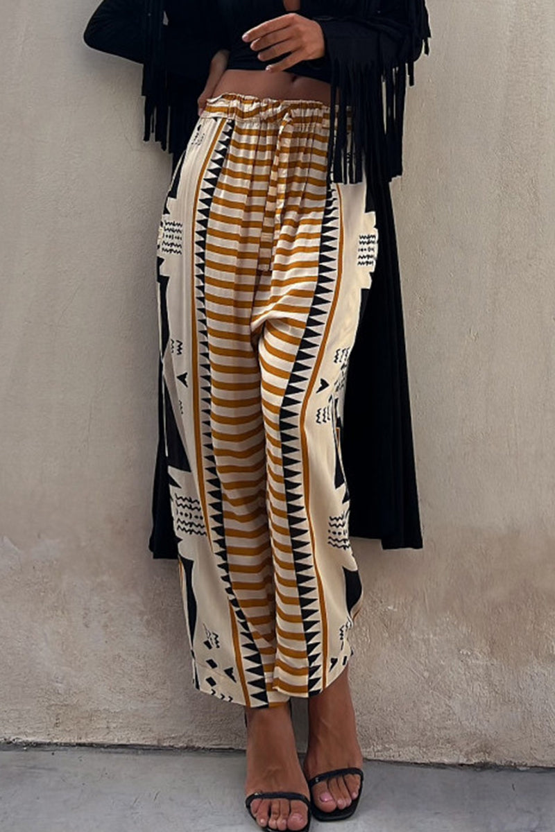 Kaynafashions - Casual Geometric Print Patchwork Loose Mid Waist Harlan Patchwork Bottoms