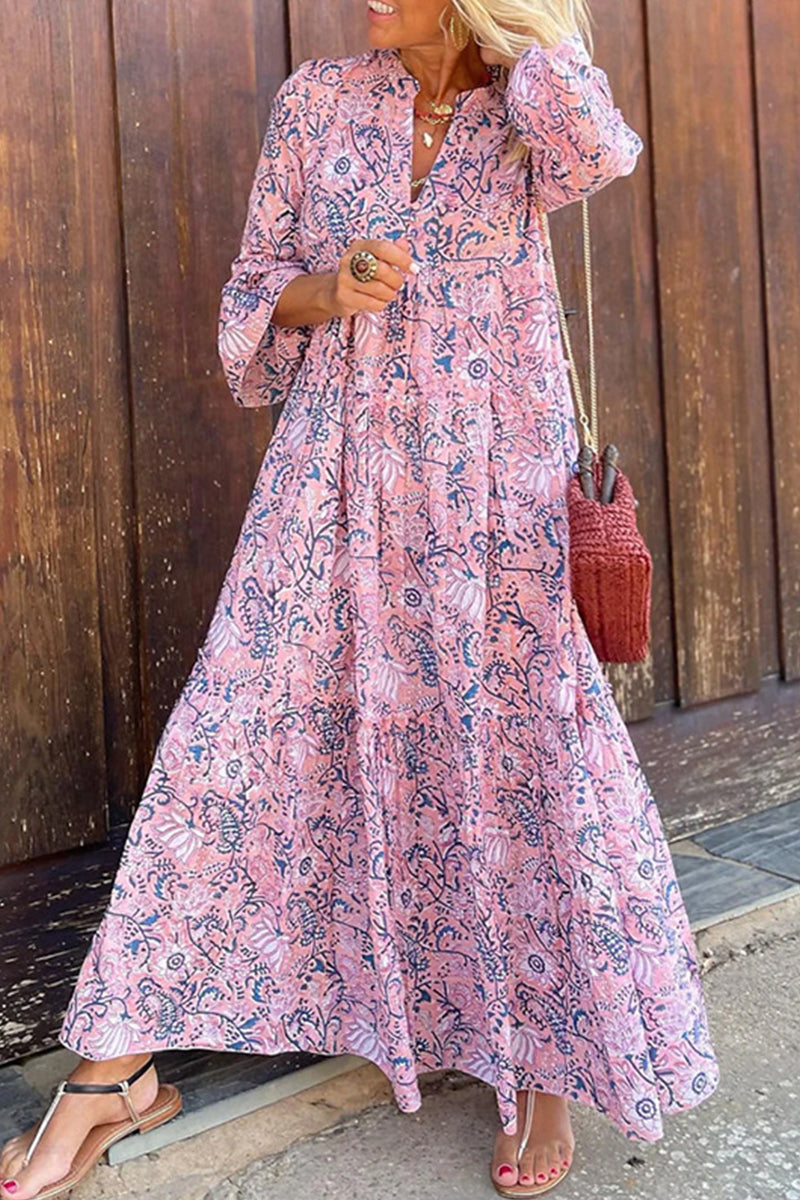 Kaynafashions - Sweet Print Patchwork O Neck A Line Dresses
