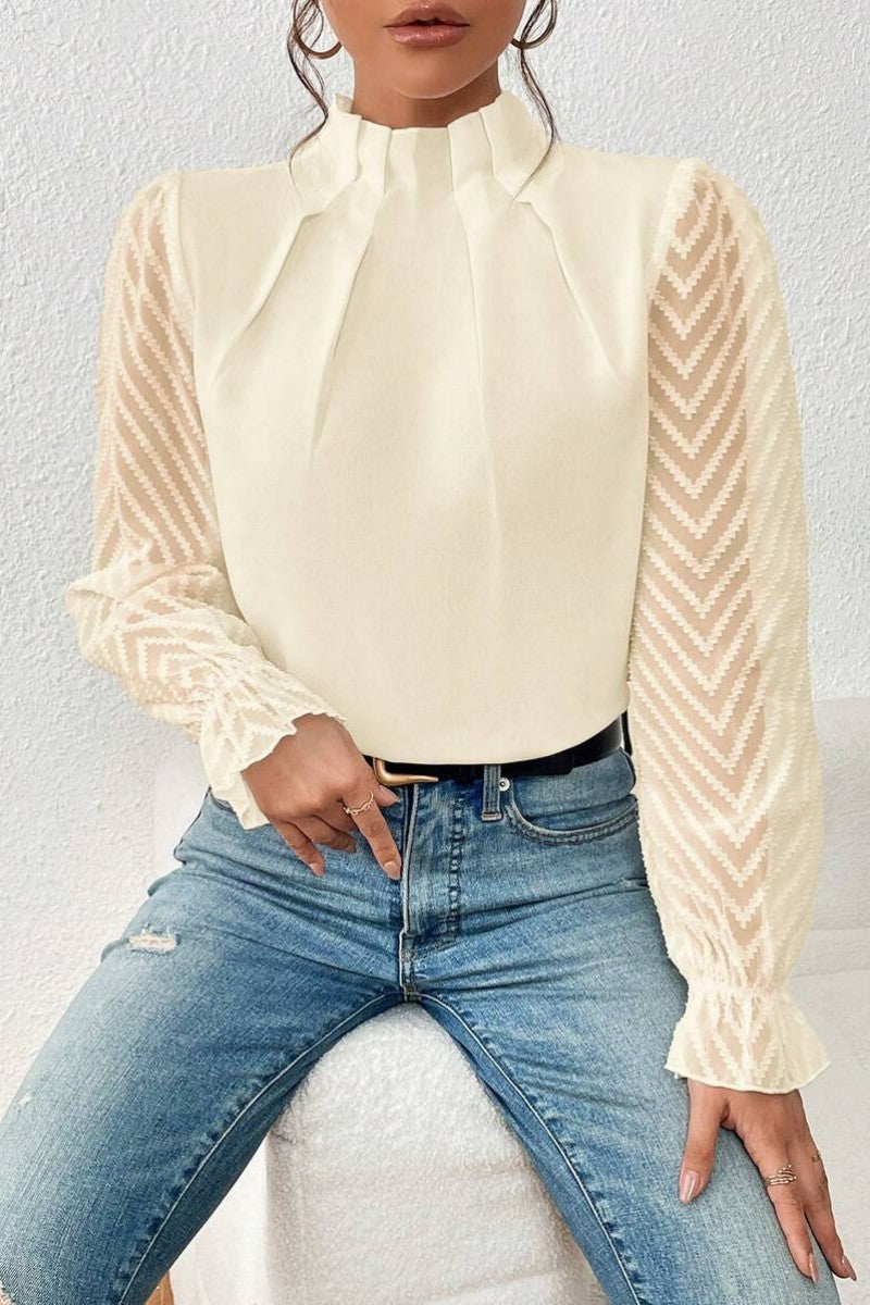 Kaynafashions - Casual Solid Patchwork Flounce Half A Turtleneck Tops