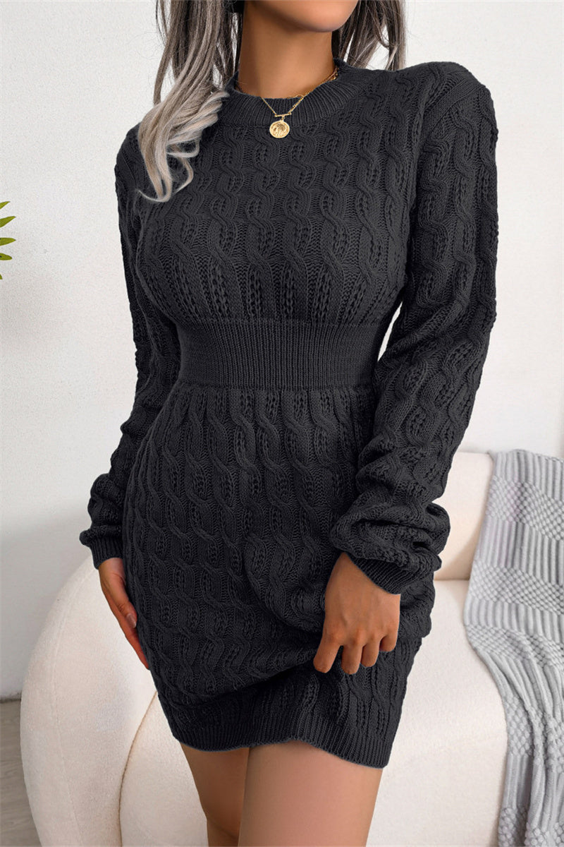 Kaynafashions - Fashion Casual Solid Patchwork O Neck Long Sleeve Dresses(3 Colors)