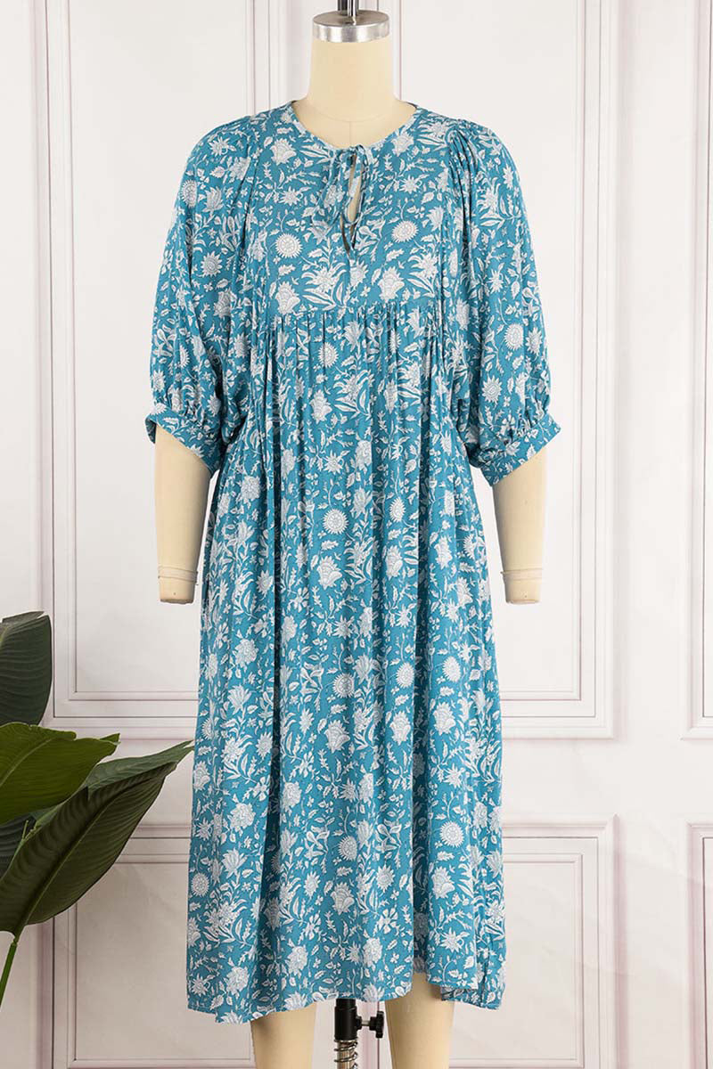 Kaynafashions - College Vacation Floral Patchwork Frenulum Asymmetrical Collar Beach Dress Dresses(6 Colors)