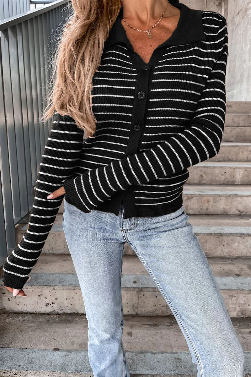 Kaynafashions - Work Striped Patchwork POLO collar Tops(4 Colors)